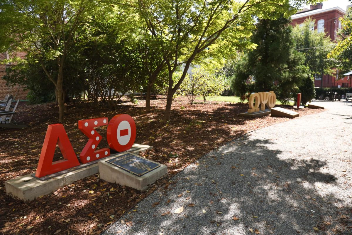 The Greek letters of Delta Sigma Theta, Inc. on the G Street Park pathway.