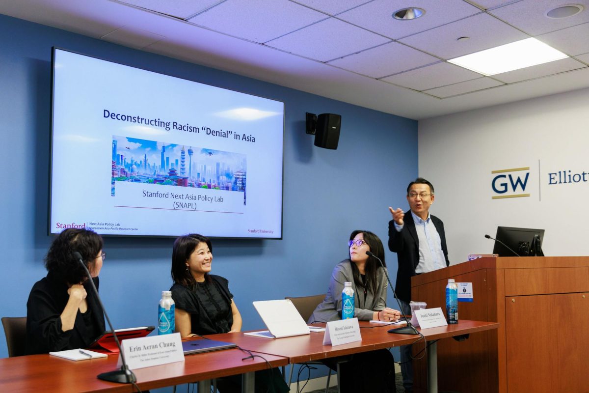 Stanford University's Director of the Shorenstein Asia-Pacific Research Center Gi-Wook Shin, points during the panel.