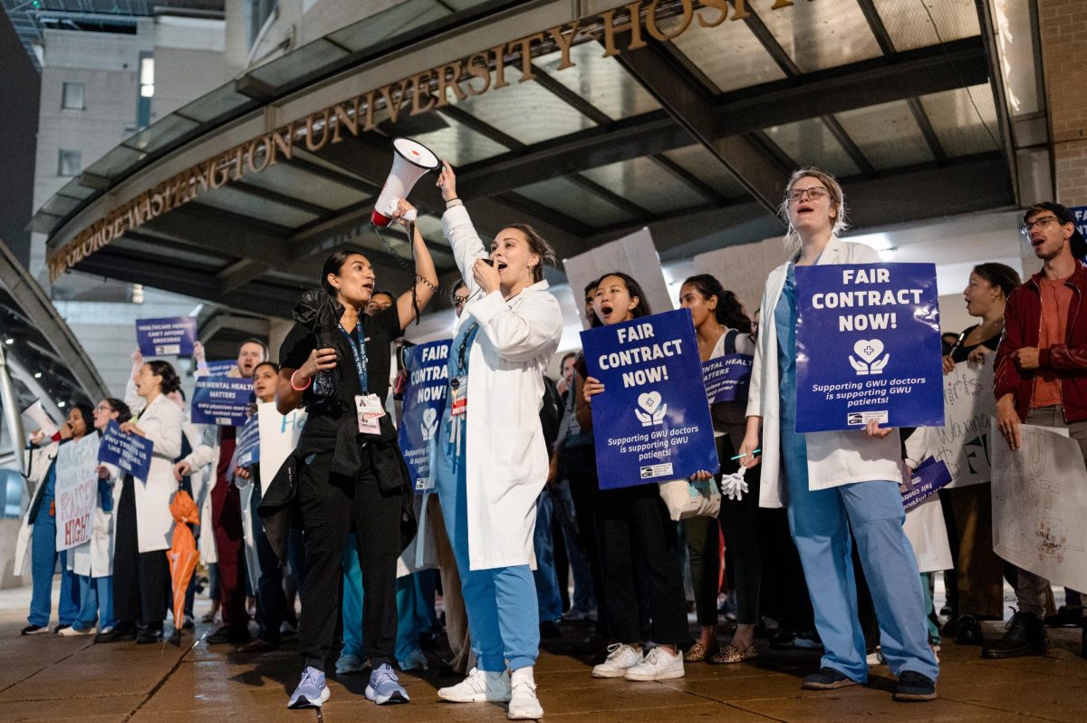 Residents and fellows from the School of Medicine and Health Sciences protested outside GW Hospital.