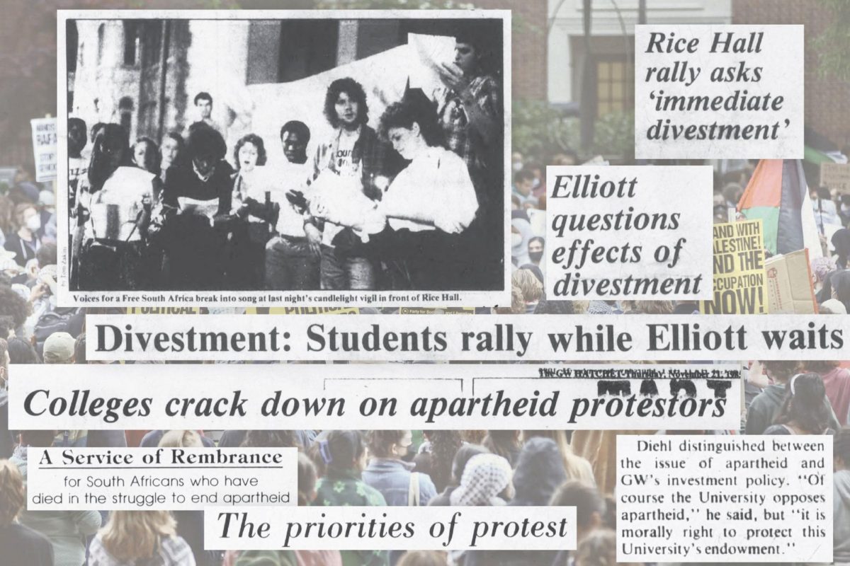 Archive Hatchet Headlines covering student calls for Divestment during South Africa's Apartheid.