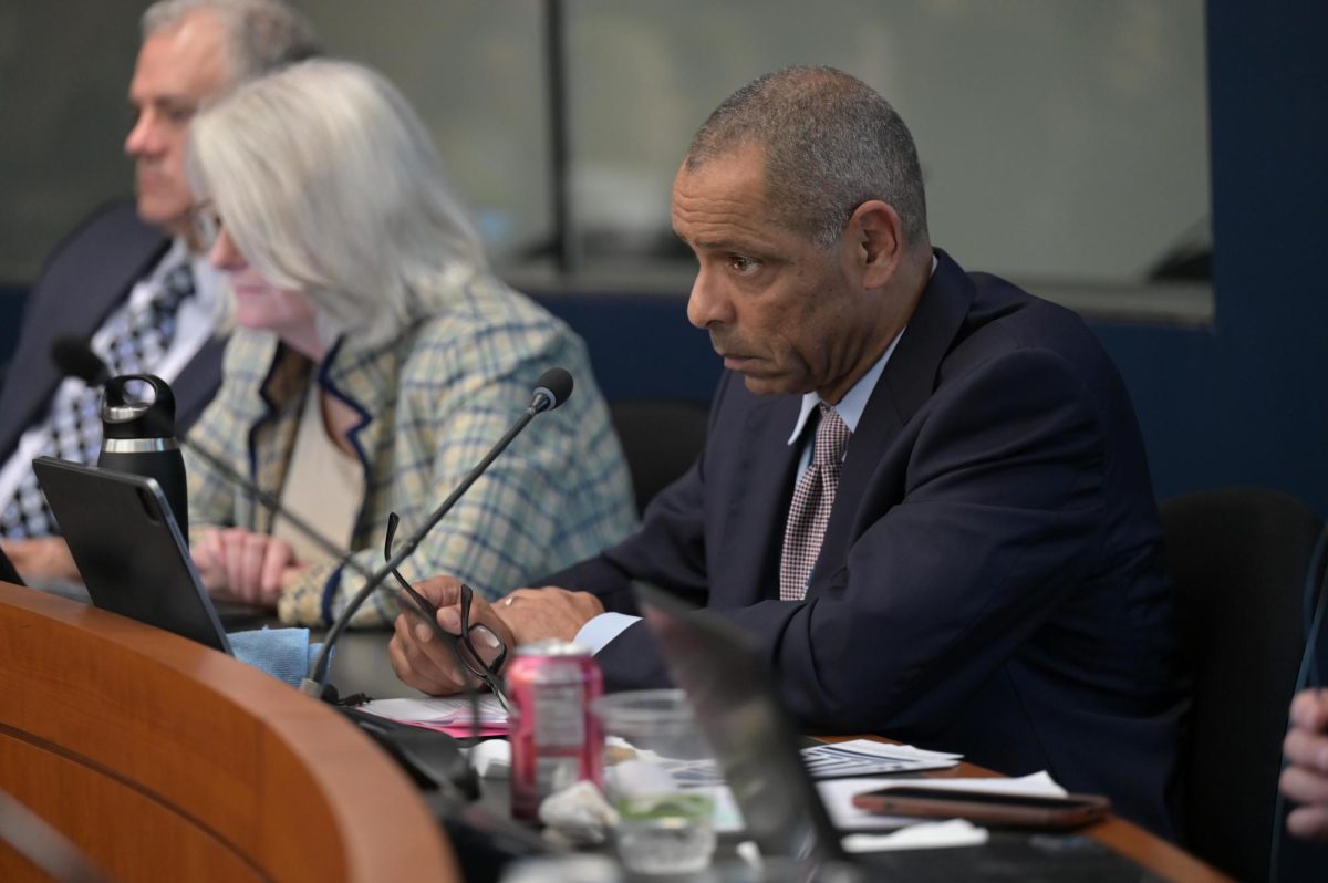 Vice President for Safety and Operations Baxter Goodly at a Faculty Senate meeting in October.