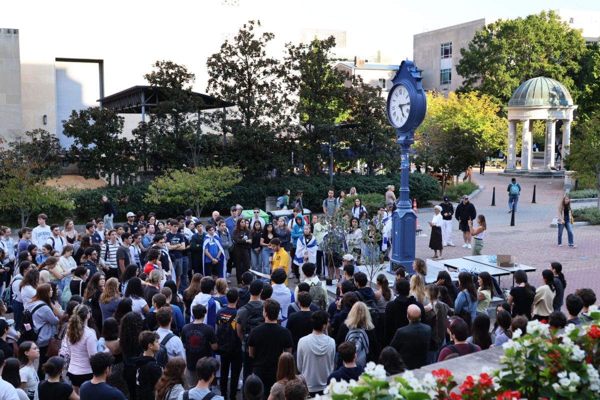 Students gathered in Kogan plaza in remembrance of Israelis lost on October 7th, one year ago.