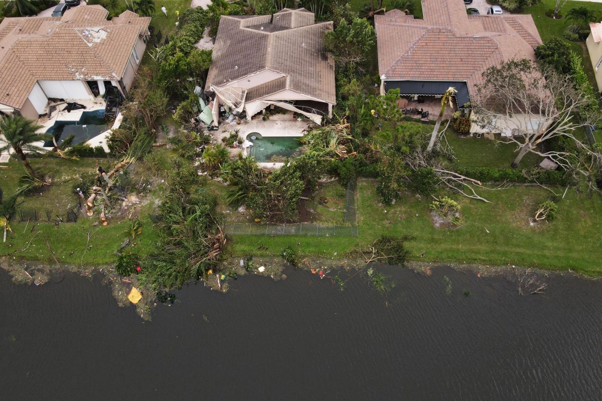 The aftermath of numerous tornadoes created by Hurricane Milton in Wellington, Florida.