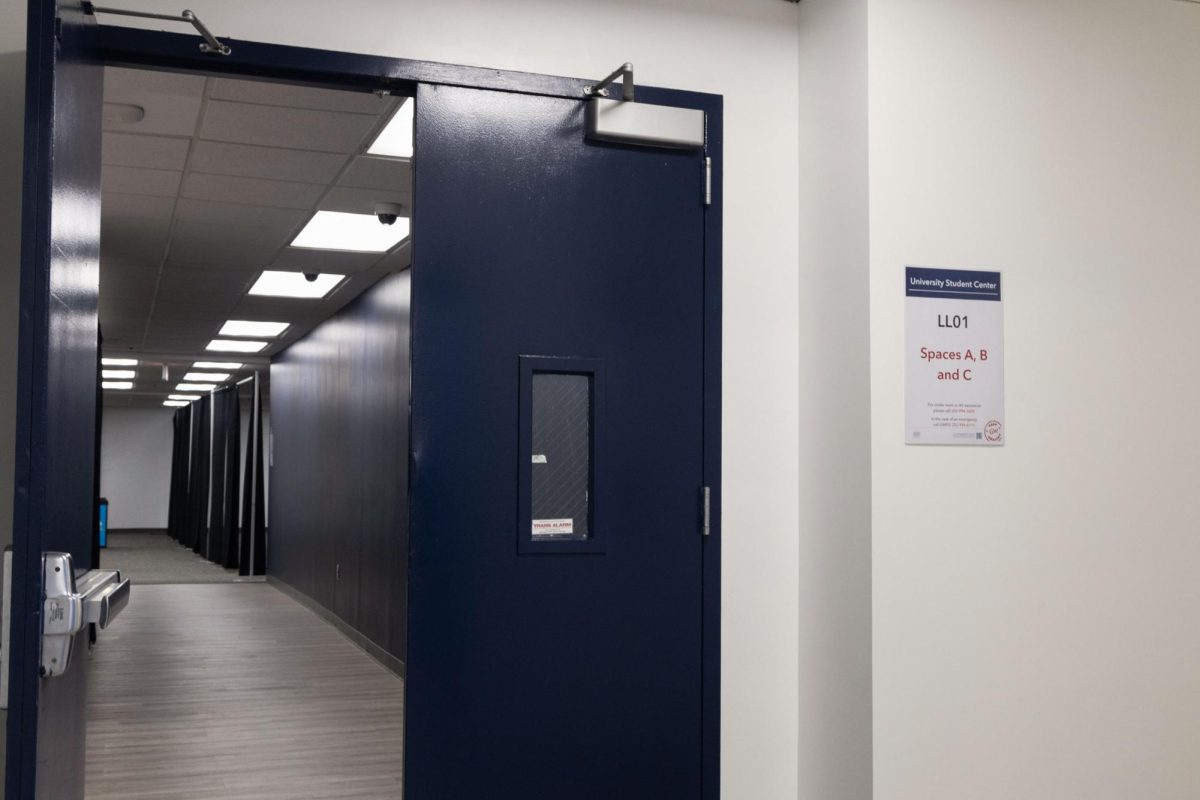 The entrance to event spaces in the lower level of the University Student Center, which previously housed the Campus Store.