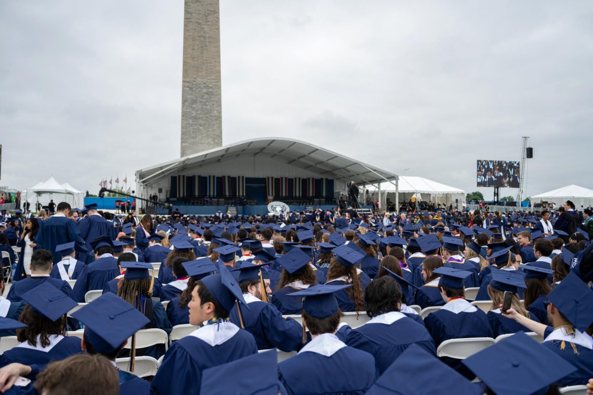 Thousands of graduates gather on the National Mall for the 2024 Commencement ceremony. 