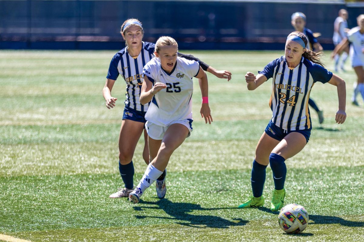 Senior defender Amelia Booth goes after the ball during a match against Drexel last month.