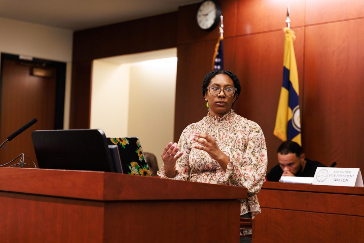 Student Bar Association President Cherissa Lindsay delivers speaks during Tuesday's meeting.