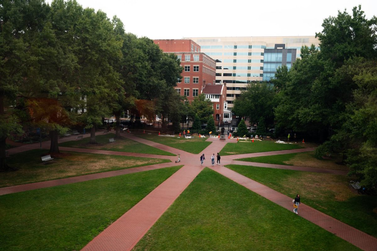 Students pass through UYard in September.