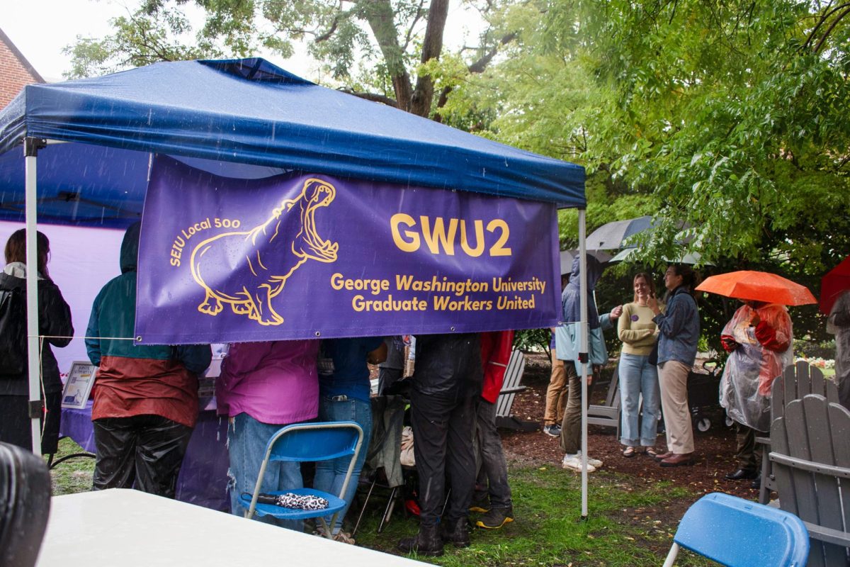 Members of GWU Graduate Student Workers United celebrate the launch union efforts in September.