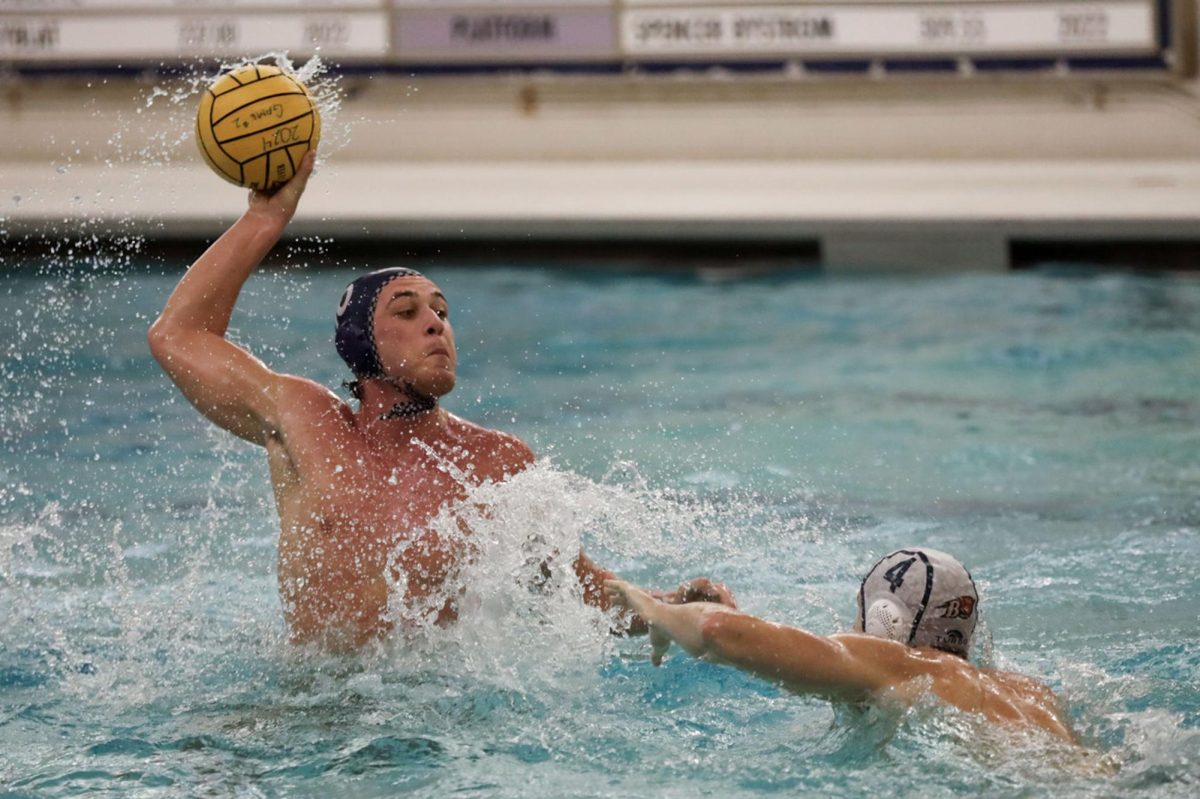 Junior defensive player Adonis Vlassis loads up in attempt to score during a game against Bucknell.