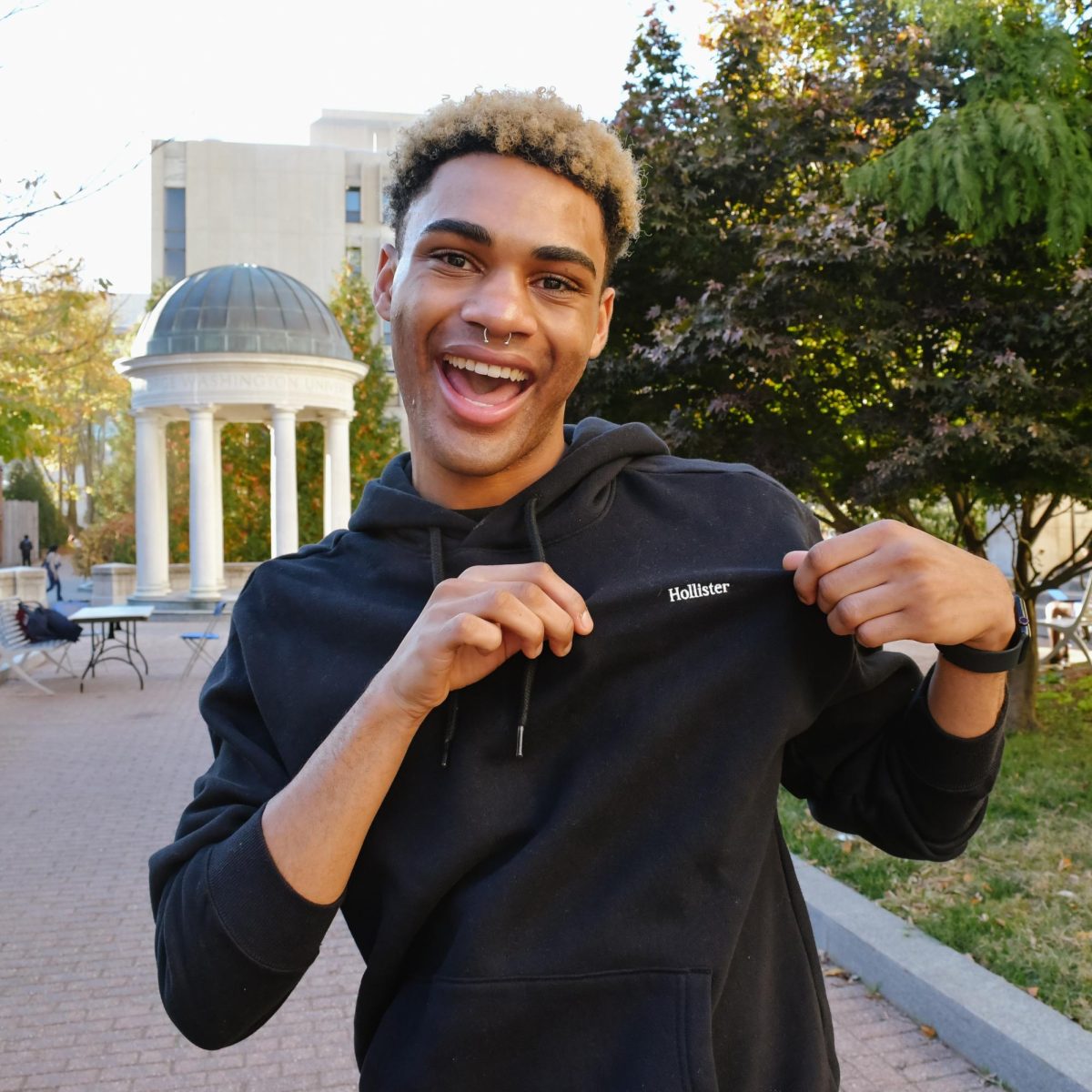 Jaden Jennings, a student ambassador for Hollister, poses for a portrait in Kogan Plaza.