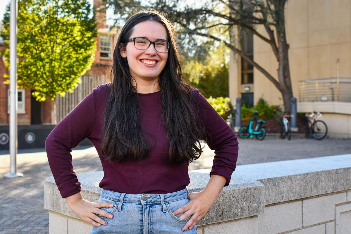 Aly McCormick the co-president of Students Against Sexual Assault and the bills co-sponsor, poses for a portrait in Kogan Plaza.