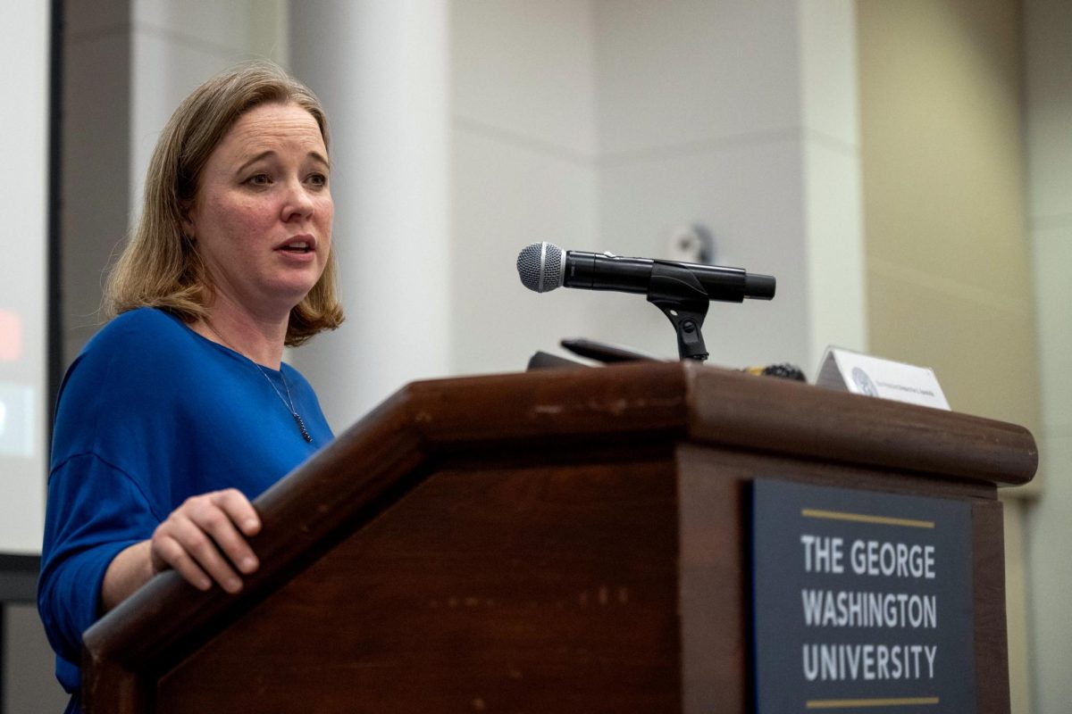 Conflict Education & Student Accountability Director Christy Anthony speaks at a Student Government Association meeting in February. 