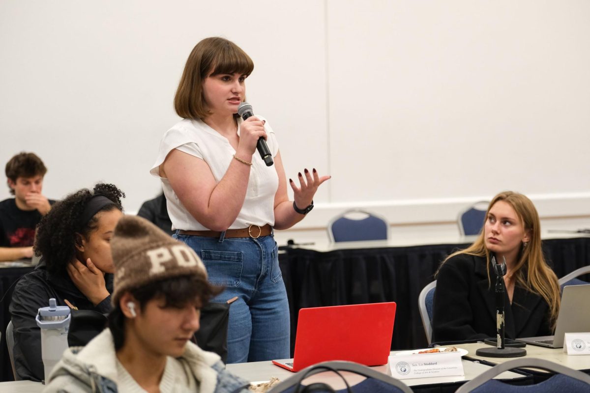 Student Government Association Senate Pro Tempore Liz Stoddard speaks on a bill supporting student sexual assault survivors.