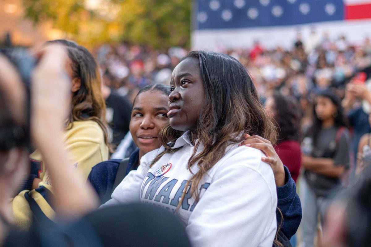 An audience member cries as Kamala Harris delivers her concession speech at Howard University.