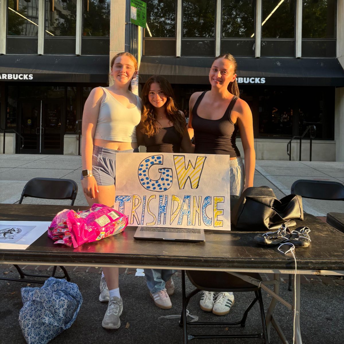 From left to right, GW Irish Dance club members Anya Spevacek, Lily Woloshin and Bella Teasdale in fall 2024.