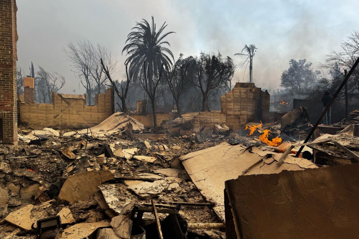 The burned remains of a house resulting from the wildfires in Los Angeles.