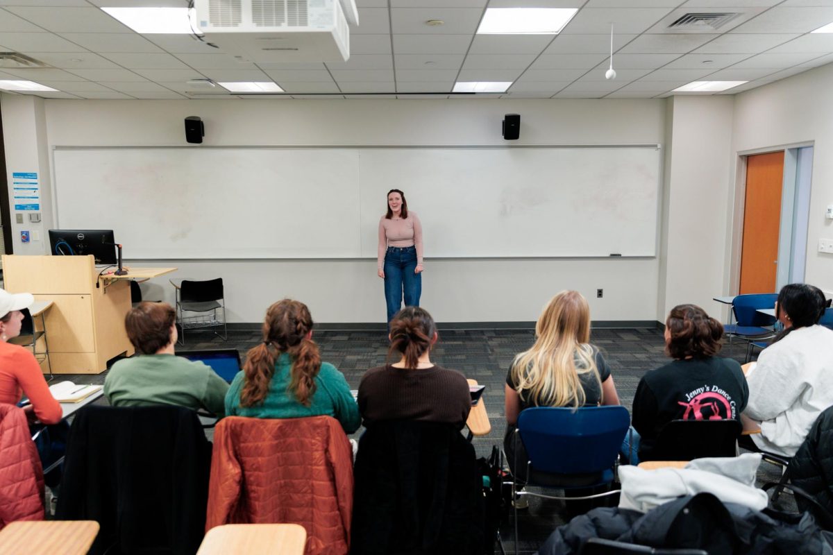 A student auditions for Forbidden Planet Productions in Funger Hall.