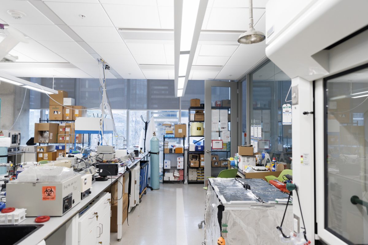 A spread of equipment in research laboratories in the Science and Engineering Hall.