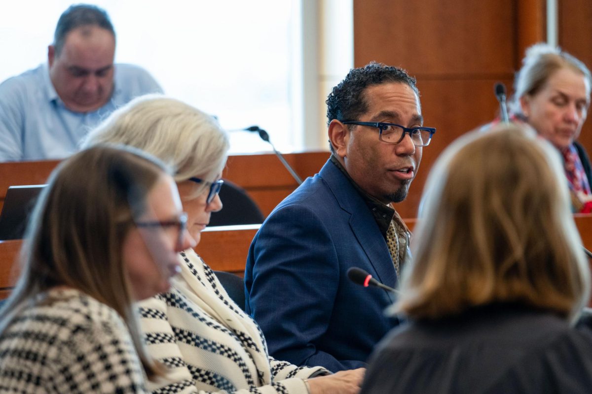 Provost Christopher Bracey speaks at the Faculty Senate meeting.