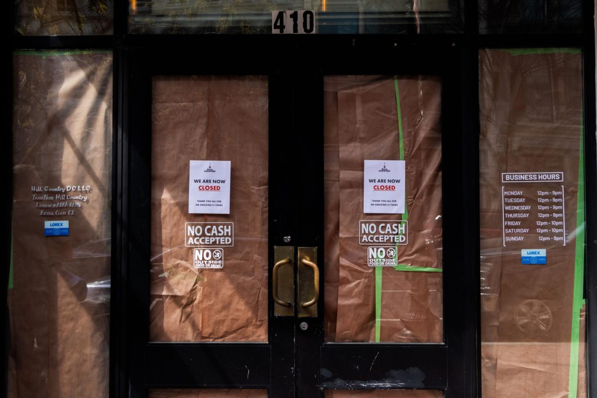 A restaurant boards its doors after closing.