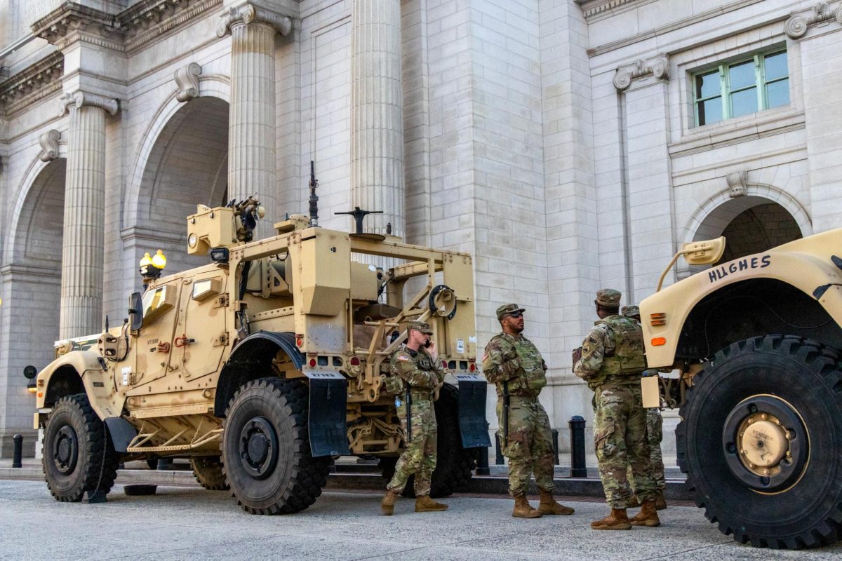 D.C. National Guard troops patrol Union Station on Thursday.