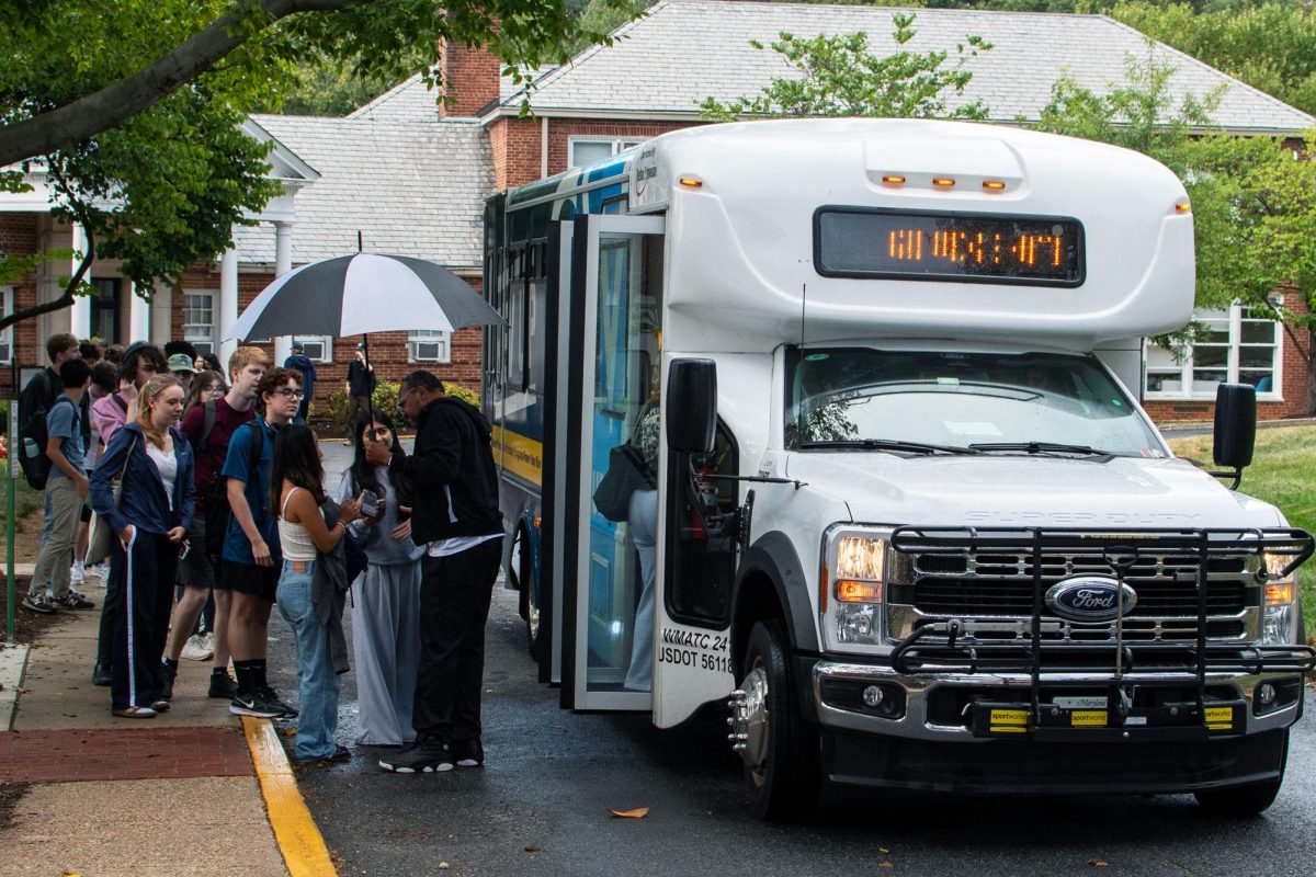 Students wait to get on the Mount Vernon Express.