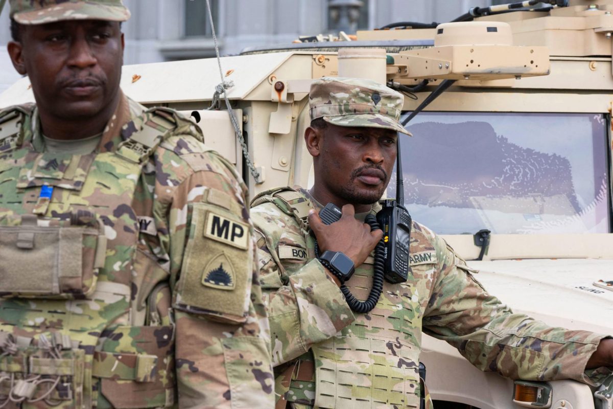Members of the U.S Army stand outside Union Station last week.