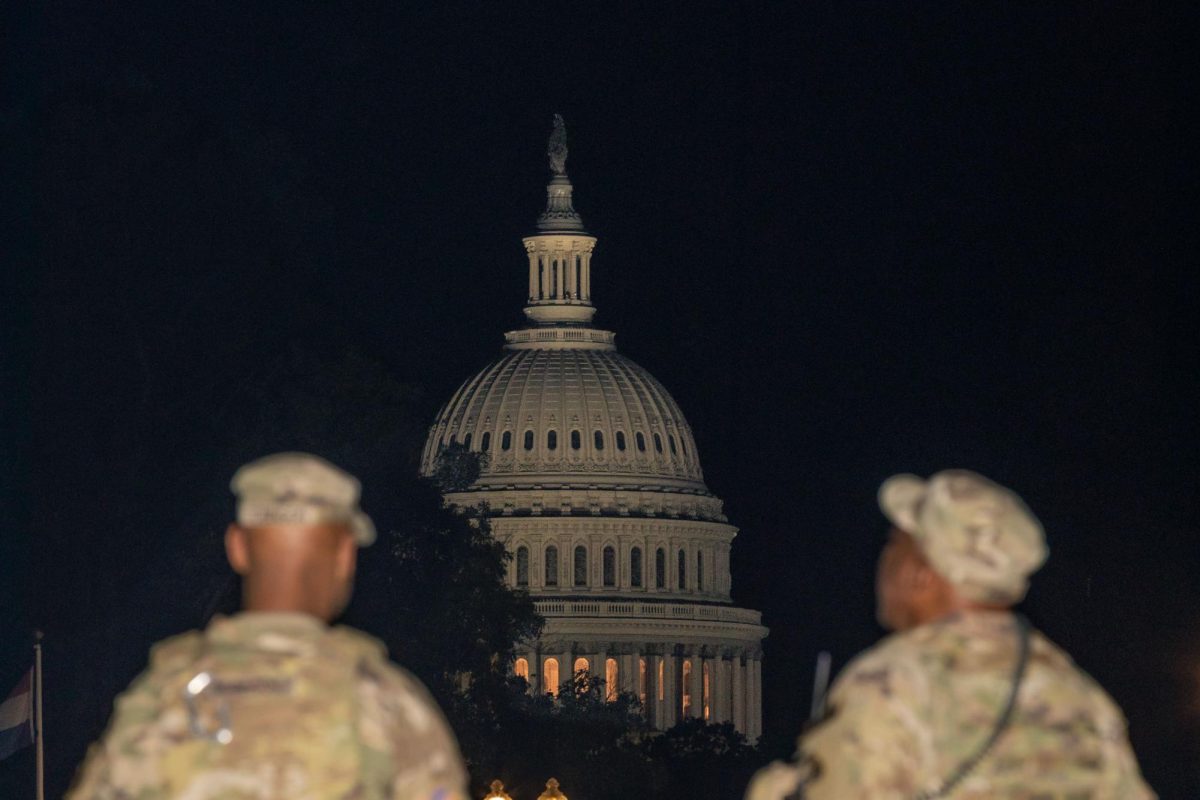 The National Guard stands in front of the U.S Capitol in October.