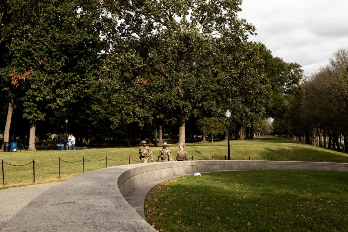 Members of the National Guard walk through the National Mall in November.