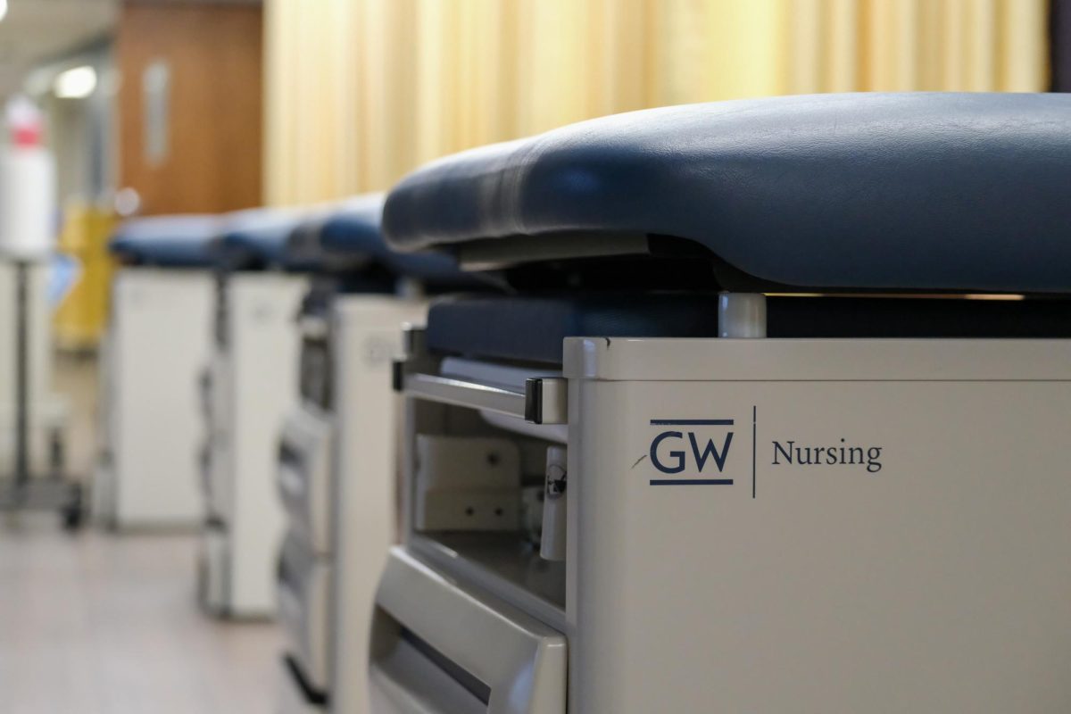 GW Nursing examination tables at the Virginia Science and Technology campus.
