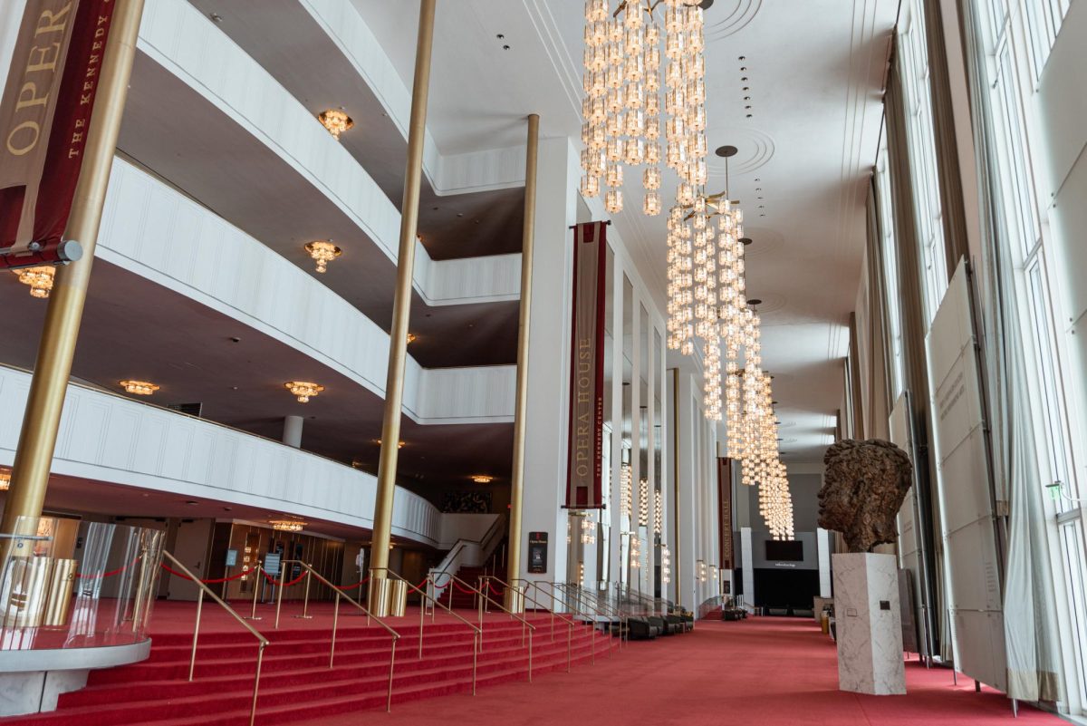 A bust of President John Kennedy sits at the entrance to the Opera House in the Kennedy Center.