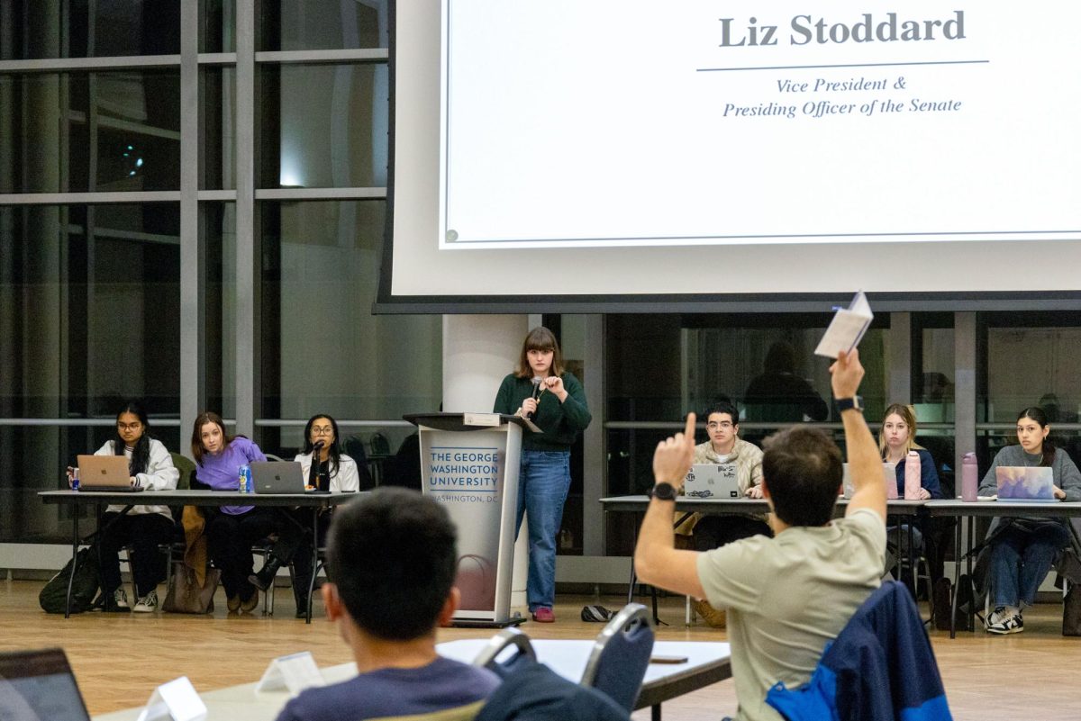 Student Government Association Vice President Liz Stoddard speaks at a meeting on Tuesday.