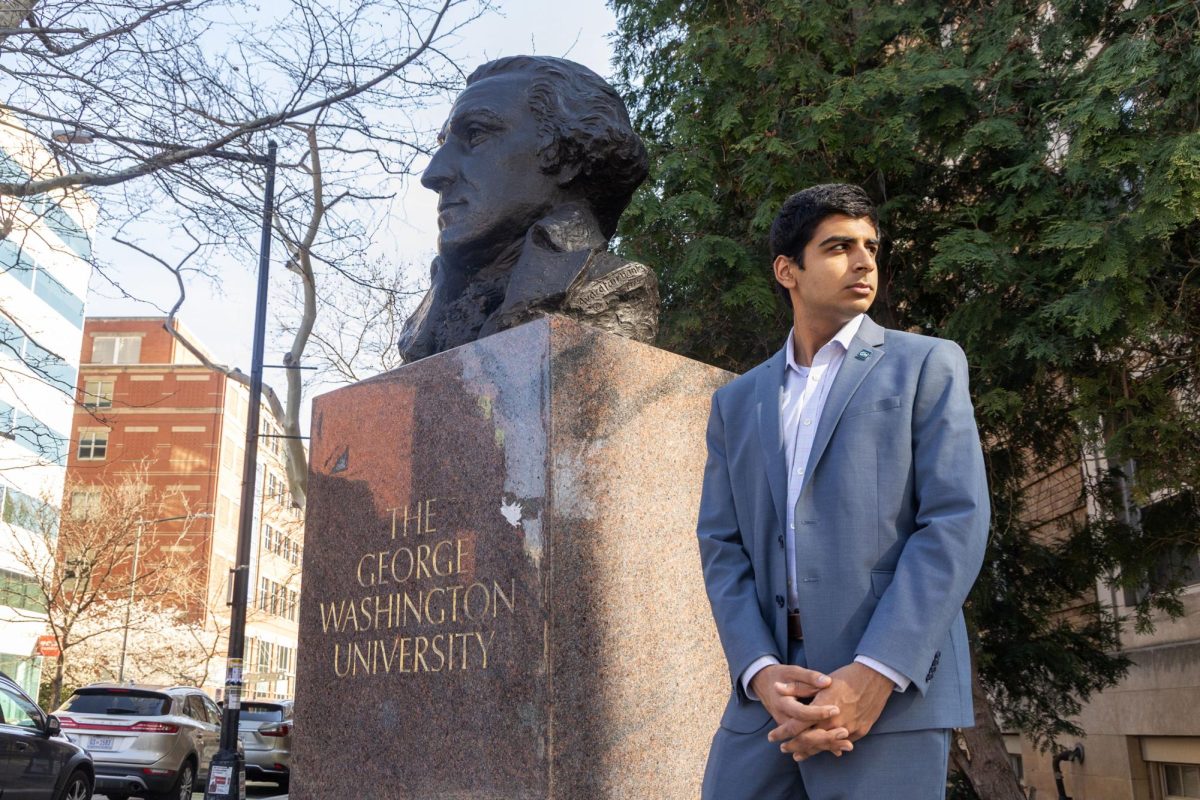 First-year Student Government Association presidential candidate Zain Masood poses for a portrait.