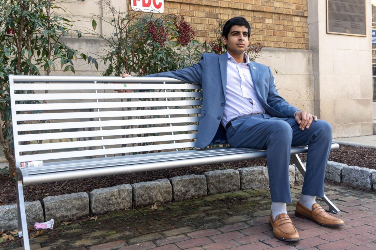 First-year Student Government Association presidential candidate Zain Masood poses for a portrait.