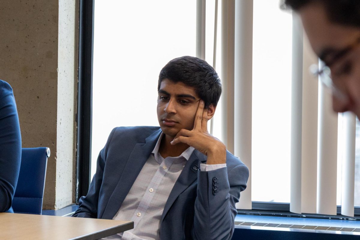 First-year Student Government Association presidential candidate Zain Masood at disqualification hearing on Thursday.