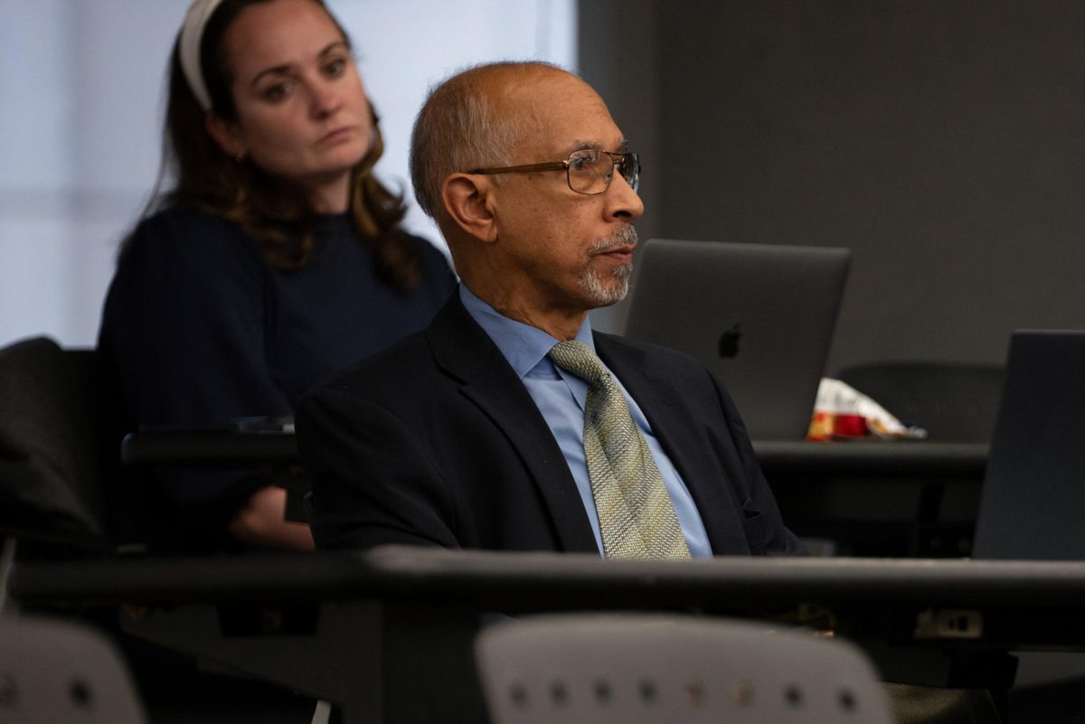 Vice President and General Counsel Charles Barber at a Faculty Senate meeting in November.
