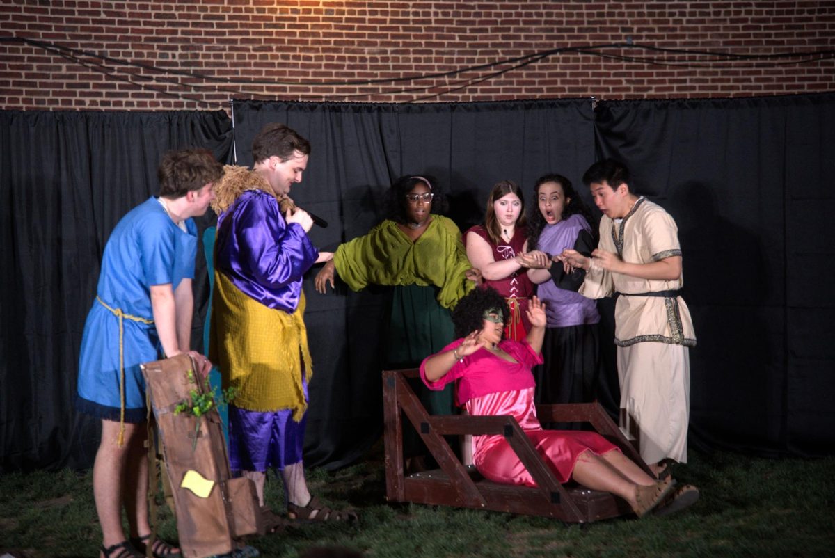 GW Shakespeare Company actors perform "The Frogs" at G St. Park Friday.