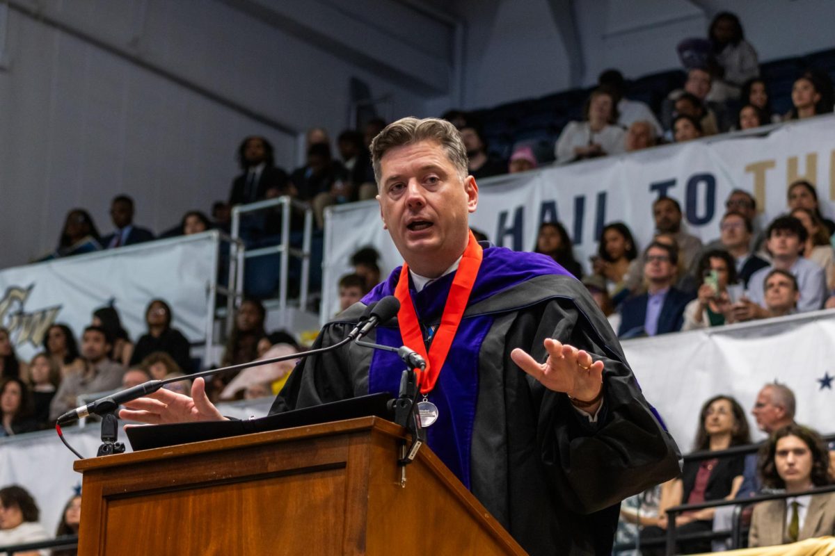 Keynote speaker David Holt speaks at the Elliott School of International Affairs ceremony Friday. 