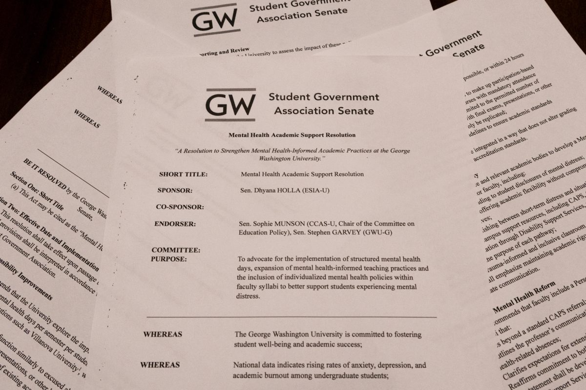 Copies of the Mental Health Academic Support resolution passed by Student Government Association in April.