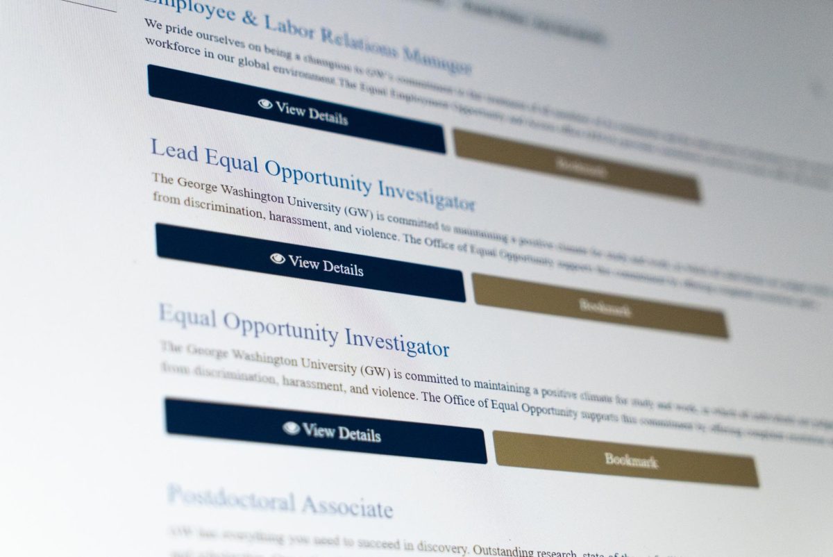 GW's employment site displays job openings for an equal opportunity investigator and lead equal opportunity investigator in the new Office of Equal Opportunity.