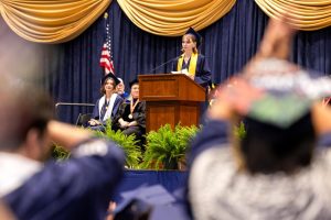 Student speaker Cecilia Culver called on the University to divest from companies tied to Israel at a spring 2025 graduation ceremony.